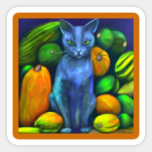 Blue Cat Guards Autumn Squash Harvest Sticker